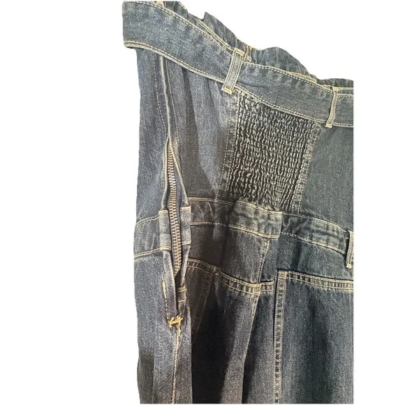 ZARA Women's L Denim Jumpsuit Wide Leg Flare Denim Strapless Buckle Detail - Picture 7 of 9